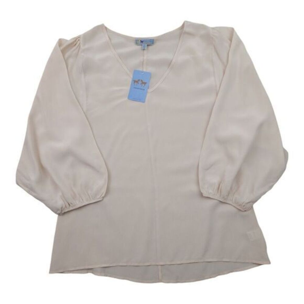 New Islefield Silk Puff‎ Sleeve V Neck Top Womens Large